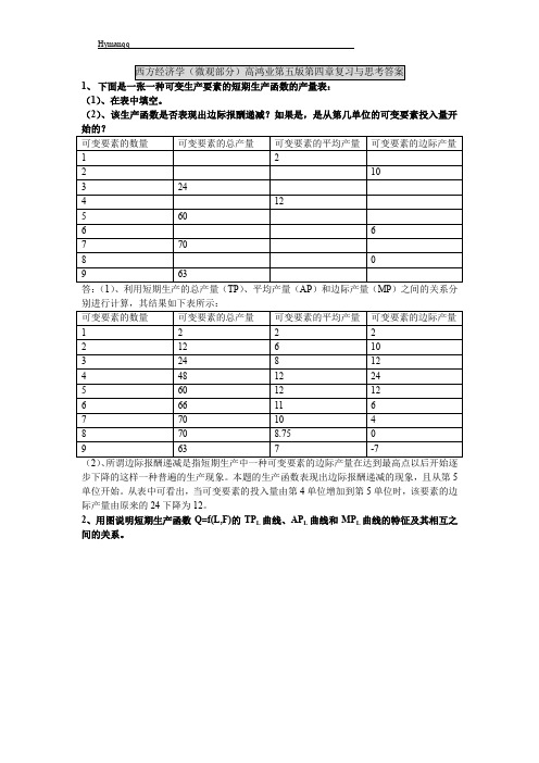 西方经济学(微观部分)高鸿业第五版第四章复习与思考答案