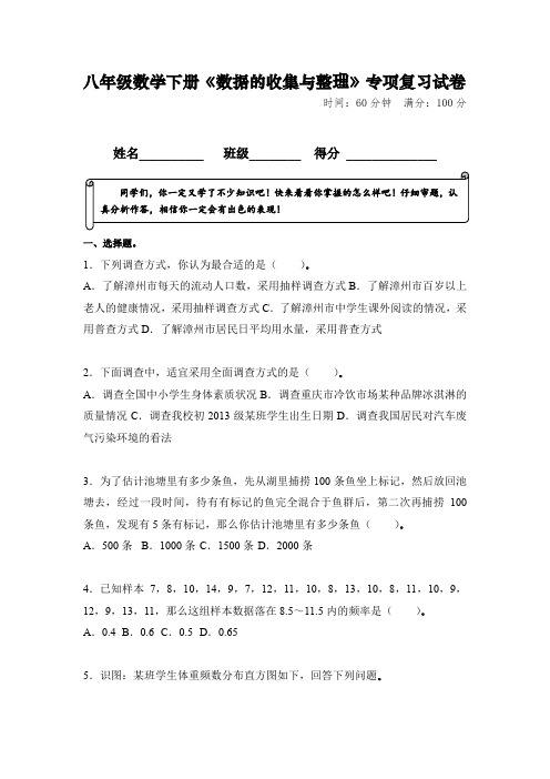 八年级数学下册《数据收集与整理》专项复习训练试卷及答案详解