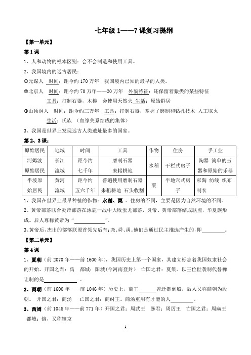 七年级1——7课复习提纲