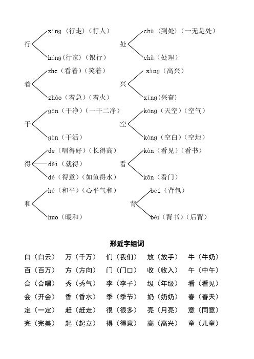 一年级语文下册1—4单元(多音字_形近字_四字词整理及答案)