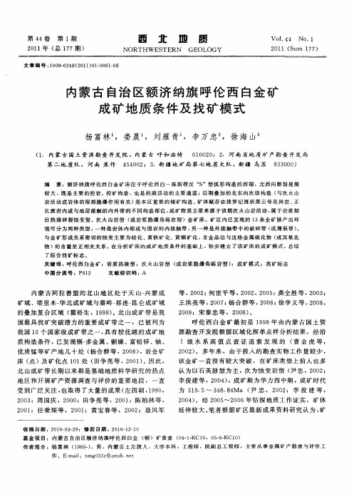 内蒙古自治区额济纳旗呼伦西白金矿成矿地质条件及找矿模式