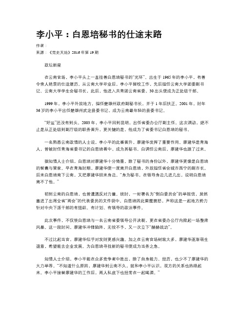 李小平:白恩培秘书的仕途末路