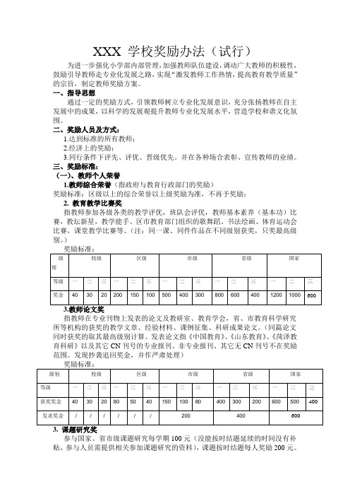 学校教师论文奖励办法