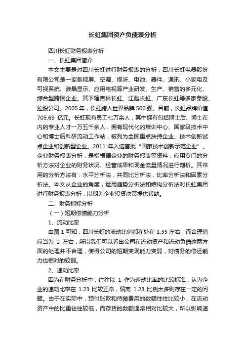 长虹集团资产负债表分析