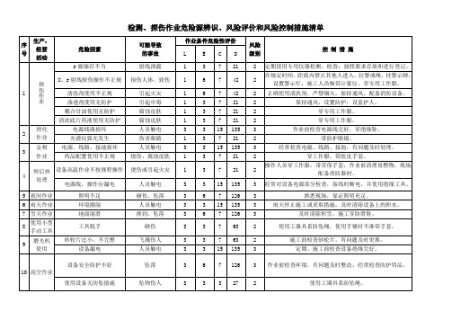 检测、探伤作业危险源辨识、风险评价和风险控制措施清单