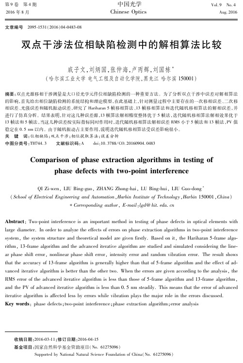 双点干涉法位相缺陷检测中的解相算法比较