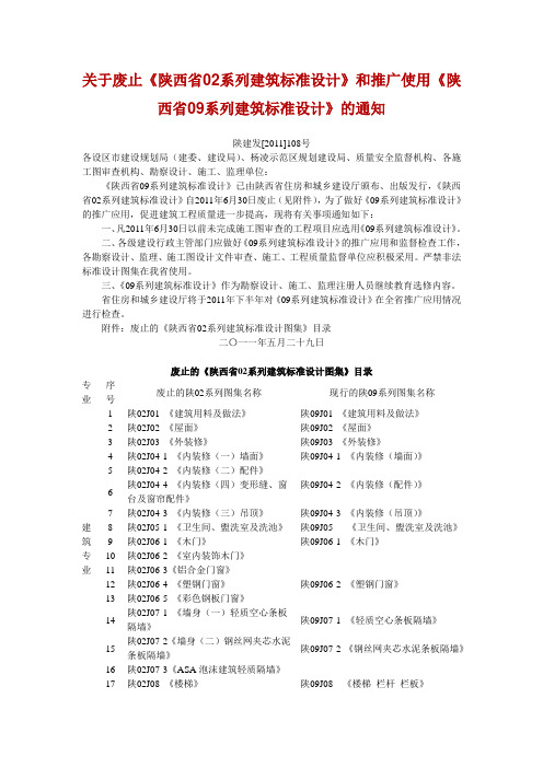 关于废止《陕西省02系列建筑标准设计》和推广使用《陕西省09系列建筑标准设计》的通知