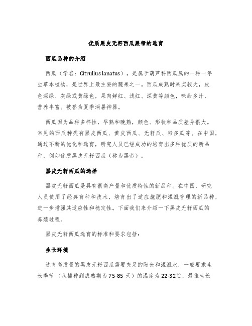 优质黑皮无籽西瓜黑帝的选育