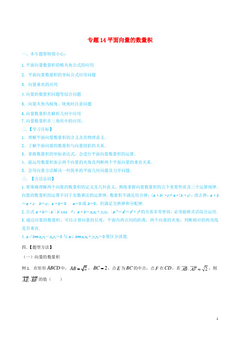 2020年高考数学一轮总复习三角函数、三角形、平面向量专题14平面向量的数量积文(含解析)