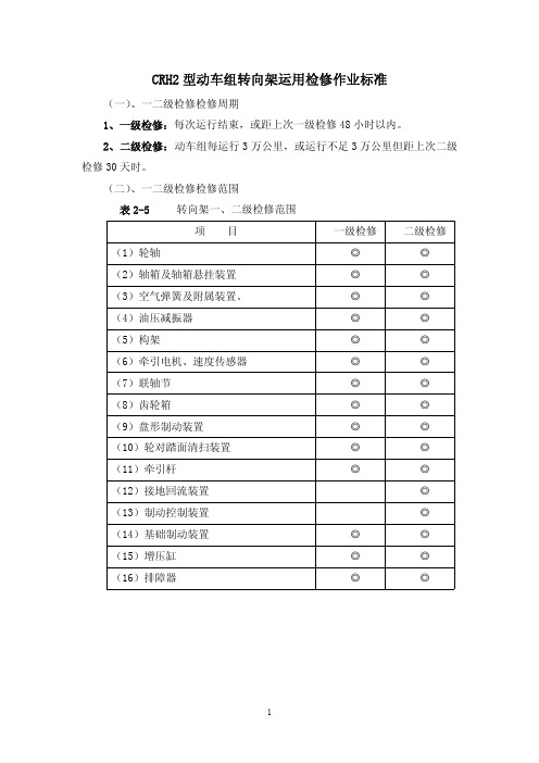 CRH2型动车组转向架运用检修作业标准