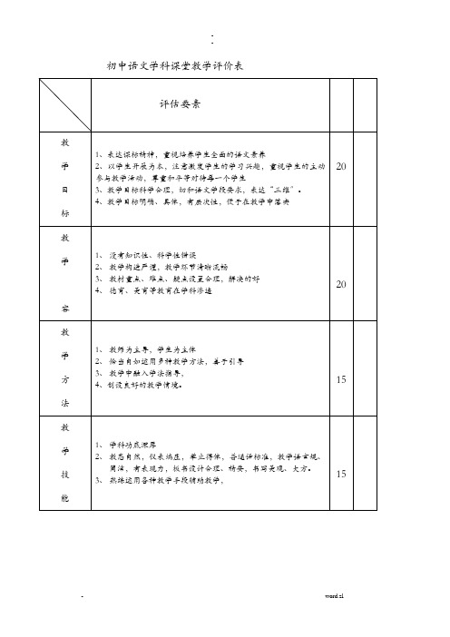 初中语数英政史地生等课堂评价表