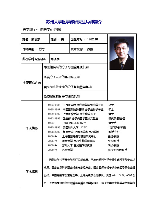 苏州大学医学部研究生导师简介