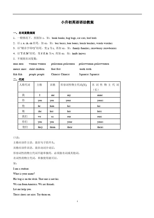 牛津译林版小学英语小升初英语复习(语法)