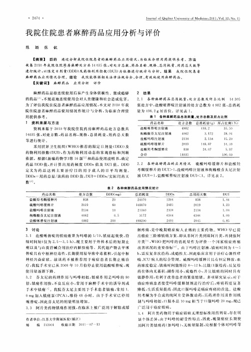 我院住院患者麻醉药品应用分析与评价