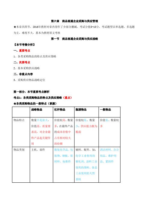 中级经济师-商业、第六章商品流通企业采购与供应管理(一)