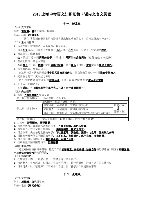 2018届上海中考语文复习汇编之课内文言文11-20