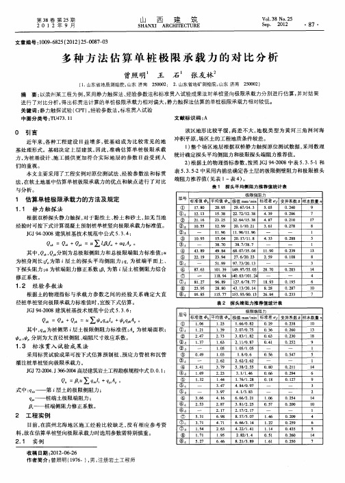 多种方法估算单桩极限承载力的对比分析