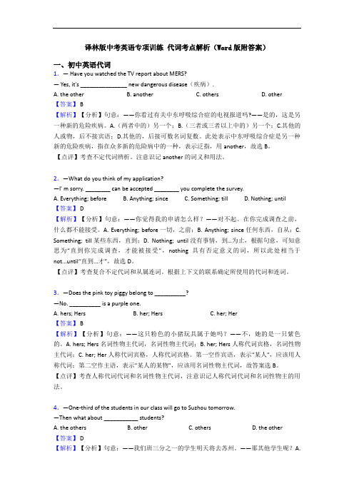 译林版中考英语专项训练 代词考点解析(Word版附答案)