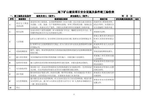 金属非金属地下矿山建设项目安全设施及条件竣工验收表