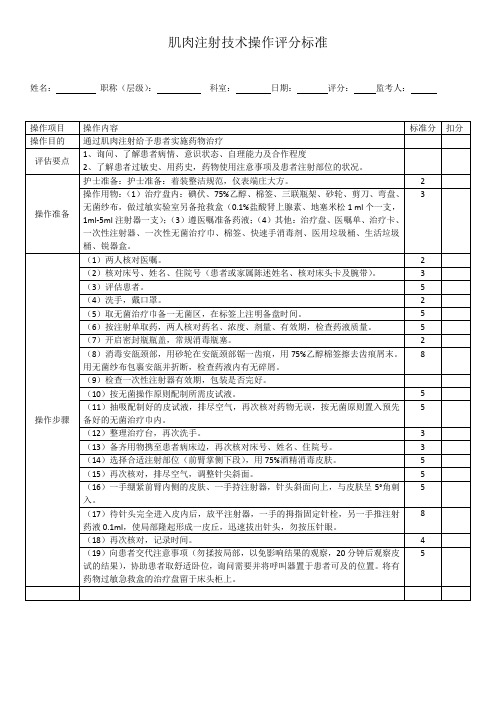 肌肉注射技术操作评分标准