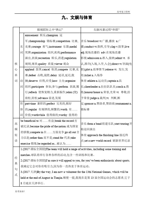 高考二轮复习高考英语课标版九、文娱与体育