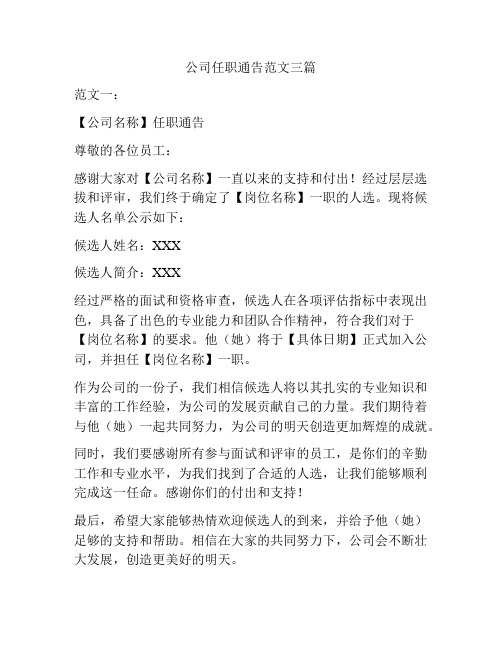 公司任职通告范文三篇