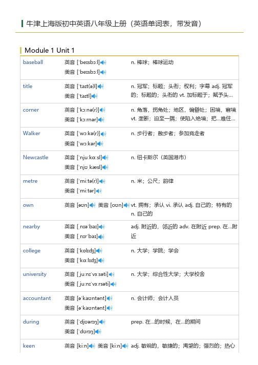 牛津上海版初中英语八年级上册(英语单词表)