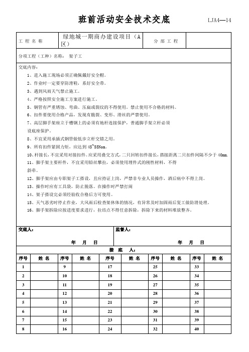 班前安全技术交底(班前教育)