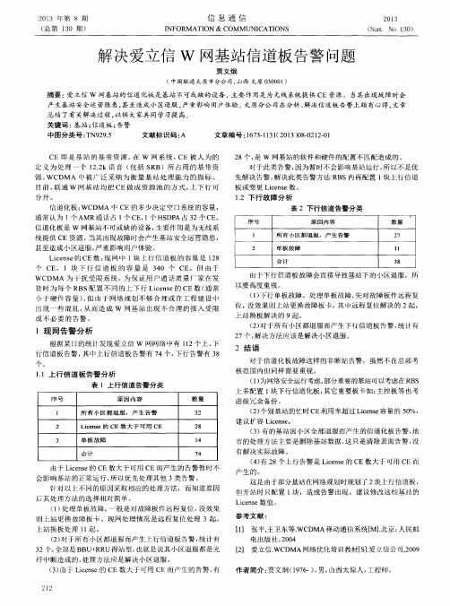 解决爱立信W网基站信道板告警问题