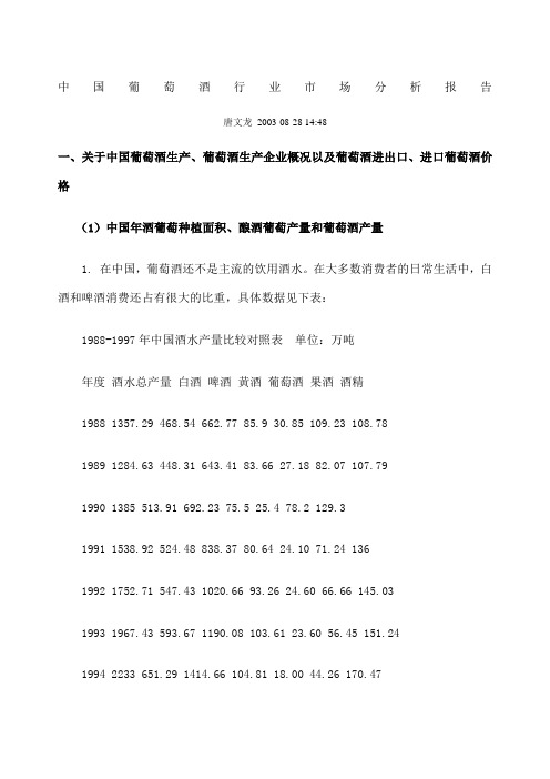 中国葡萄酒行业市场分析报告整理