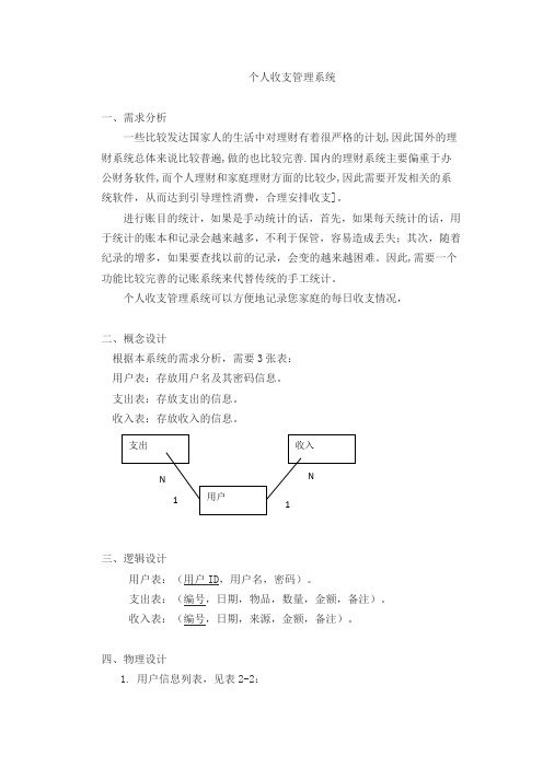 个人收支管理系统 设计概念