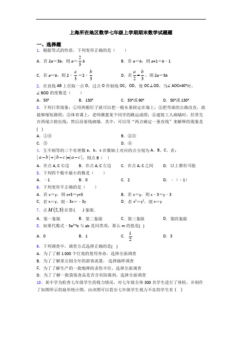 上海所在地区数学七年级上学期期末数学试题题