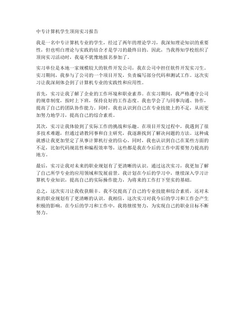 中专计算机学生顶岗实习报告