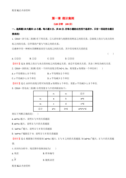 [配套K12]2017-2018学年高中数学 第一章 统计案例单元质量评估 新人教A版选修1-2