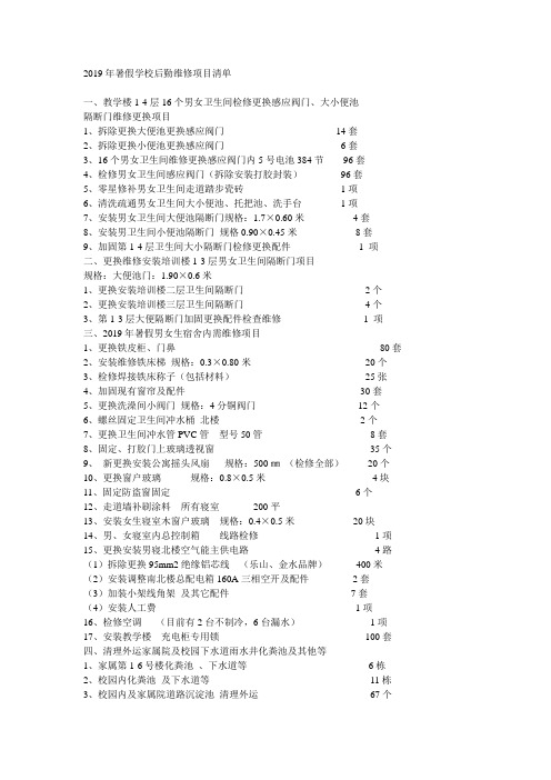 2019年暑假学校后勤维修项目清单