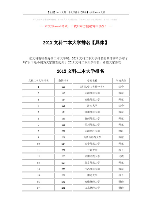 【最新】201X文科二本大学排名【具体】-实用word文档 (11页)