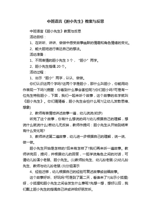 中班语言《胆小先生》教案与反思