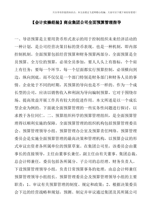 【会计实操经验】商业集团公司全面预算管理指导
