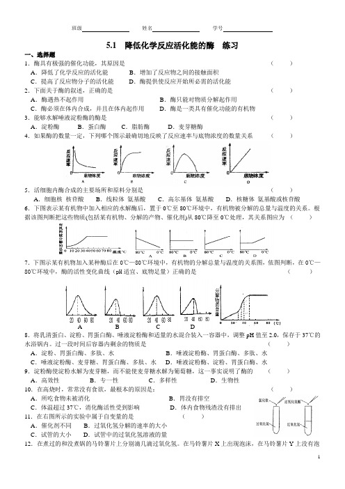 5.1  降低化学反应活化能的酶  习题