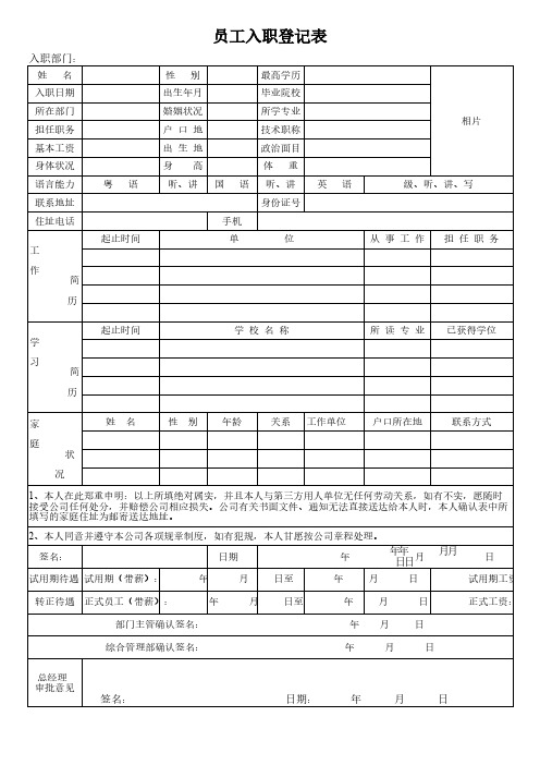 员工入职登记表(范本)