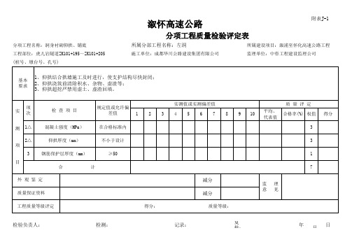 隧道分项工程评定表