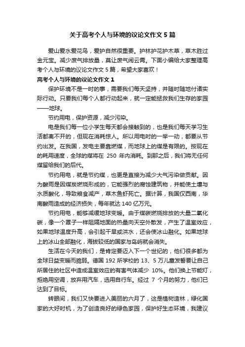 关于高考个人与环境的议论文作文5篇