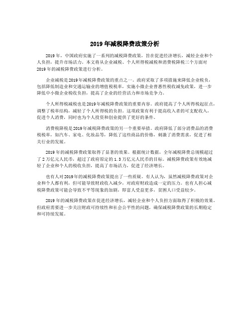 2019年减税降费政策分析