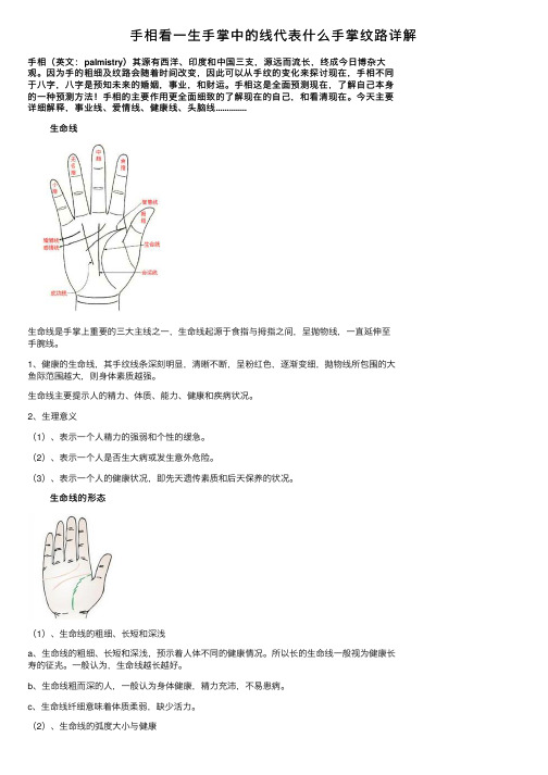 手相看一生手掌中的线代表什么手掌纹路详解