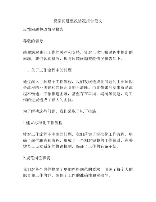 反馈问题整改情况报告范文