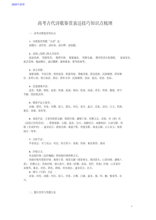 2020高考古代诗歌鉴赏表达技巧知识点梳理