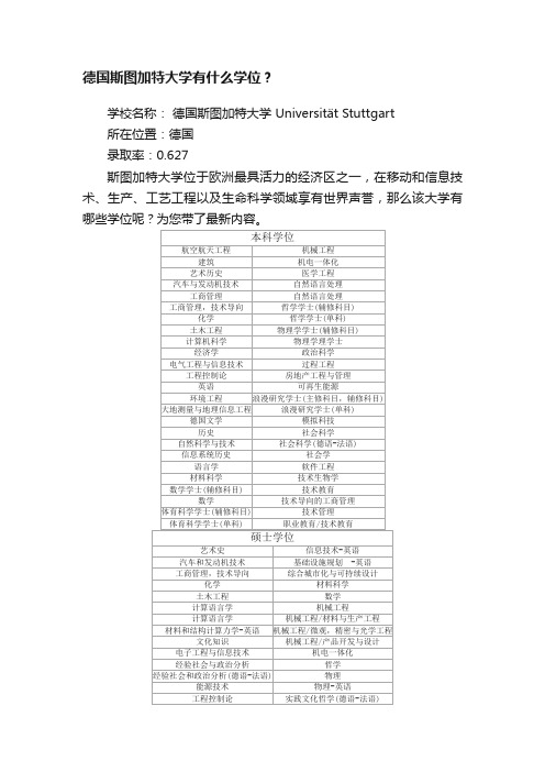 德国斯图加特大学有什么学位？