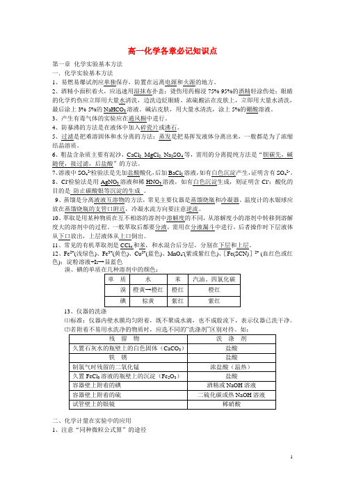 高中化学必修一知识点总结   新人教版