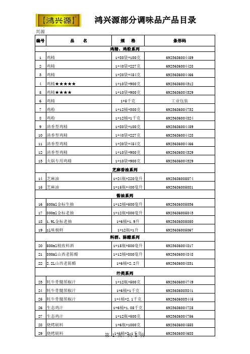 鸿兴源产品目录表