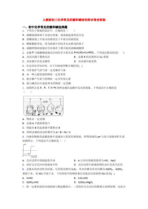 人教版初三化学常见的酸和碱培优特训卷含答案